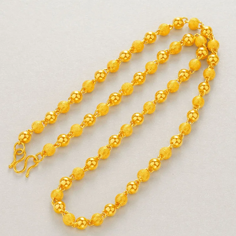 9999 24K real gold round bead necklace frosted collarbone chain gold all-matching men's and women's accessories