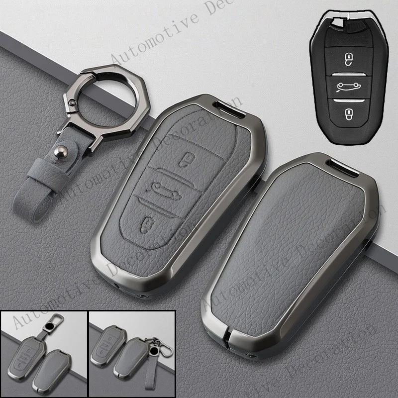 Z+ Zinc Alloy Leather Car Remote Key Fob Case Cover For Peugeot 508 2008 3008 5008