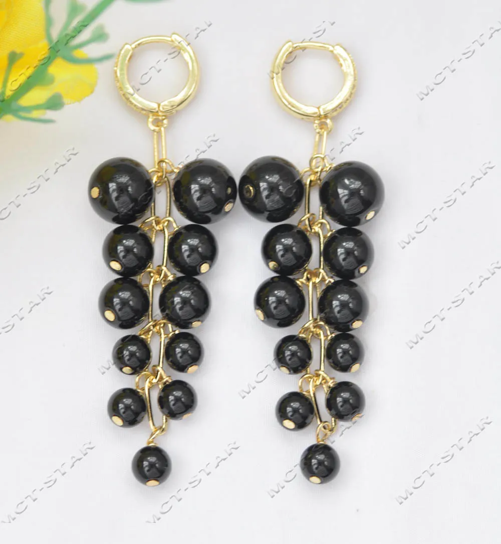 

Z13587 2.5'' Black Round Agate Grapes Dangle Earring CZ Custom Jewelry