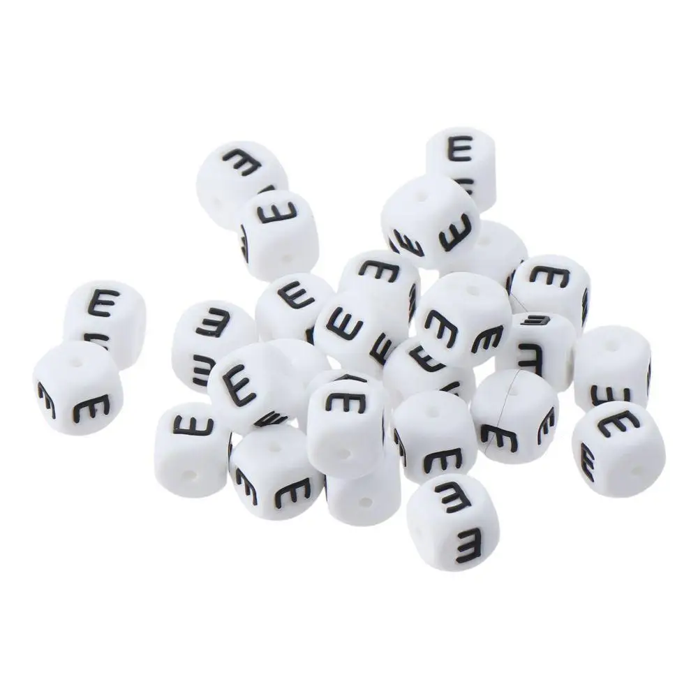 Anhänger für die Schmuckherstellung, Silikonperlen, weiße Würfel-Buchstabenperlen, 12 mm E-Silikonperlen, Schmuckzubehör