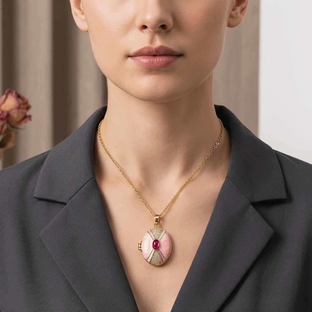 Stainless Steel Photo Frame Necklace Oval Shape Romantic Heart Photo Choker Zircon Accent Delicate Design