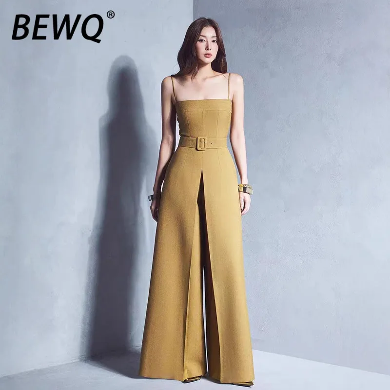 

BEWQ Fashion Women's Junpsuits Slip Belt Waist Sleeveless Backless Loose Solid Color Jumpsuits 2025 Autumn New