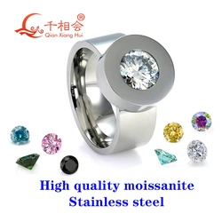 8mm round white D Moissanite Dismantling ring replace stone silver color Stainless steel jewelry Bathing swimming men women gift