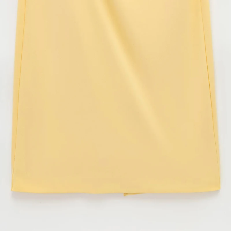 HXAO Żółte Eleganckie Sukienki Midi 2025 Damskie Wiosenno-Letnie Sukienki z Odkrytymi Ramionami Długie Sukienki Y2k Vintage na Imprezę Wieczorową Vestidos