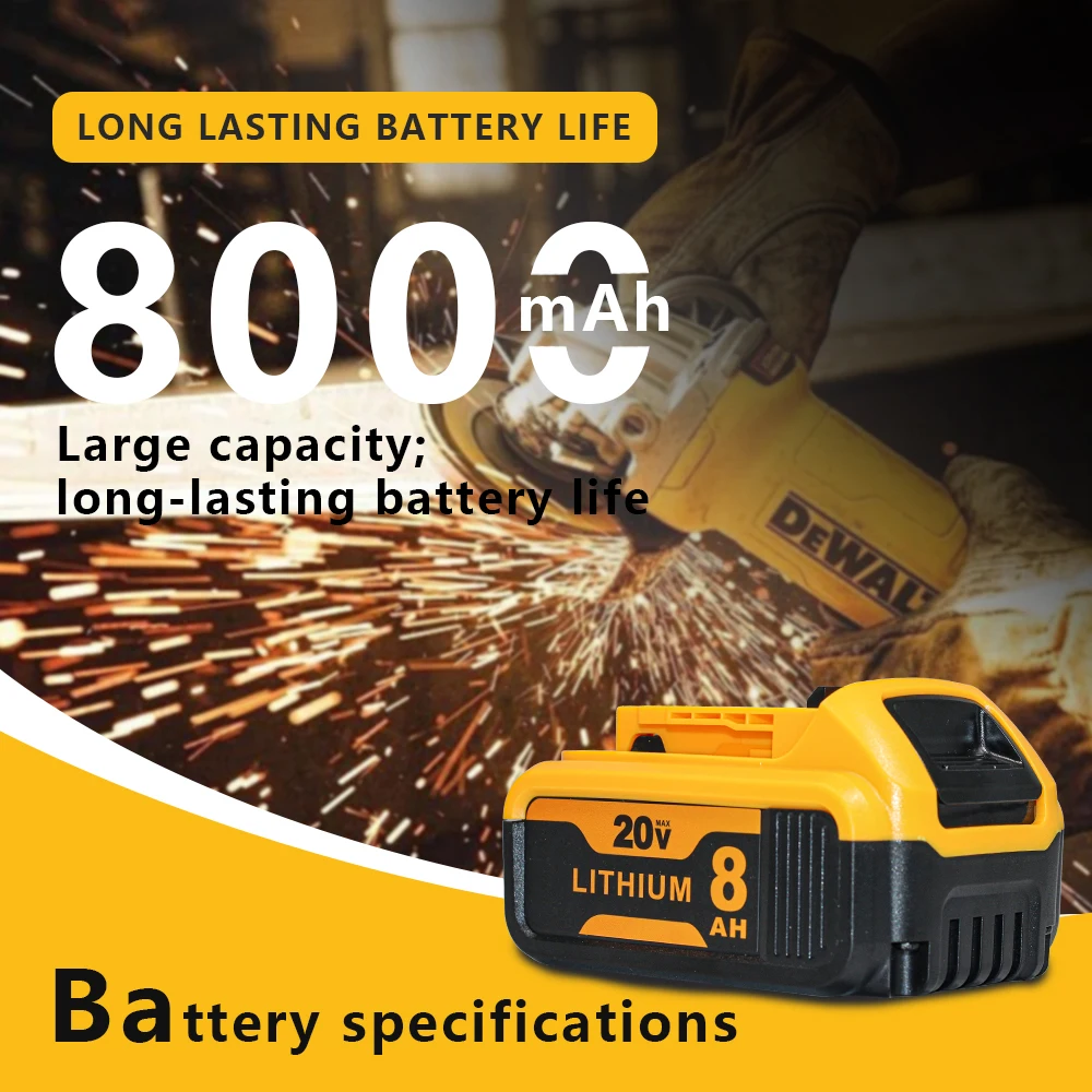 20V 8.0Ah Lithium-Ion Battery FOR Dewalt 20V DCB206 DCB200 DCB205 For Dewalt DCF845 DCF850 DCF892 DCF911 Power Tools Battery