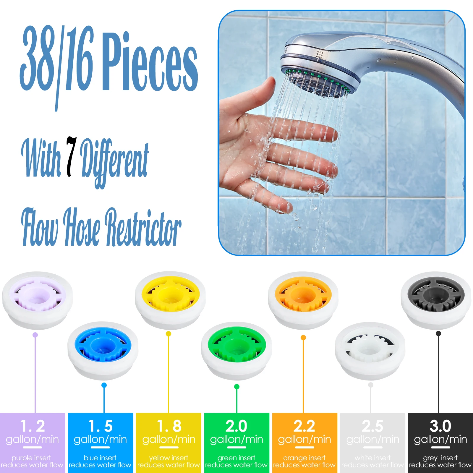 

18/36Pcs Shower Flow Reducer Limiter Set Bathroom Accessories Heat-Resistant Shower Head Flow Control Valve Water Saving Adapter