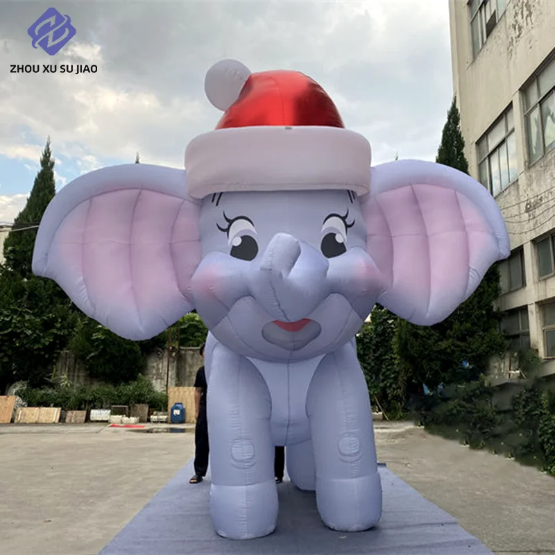 โมเดลการ์ตูนช้างเป่าลมหมวกคริสต์มาส - ของตกแต่งคริสต์มาสหูใหญ่ เหมาะสำหรับงานเทศกาลวันหยุด