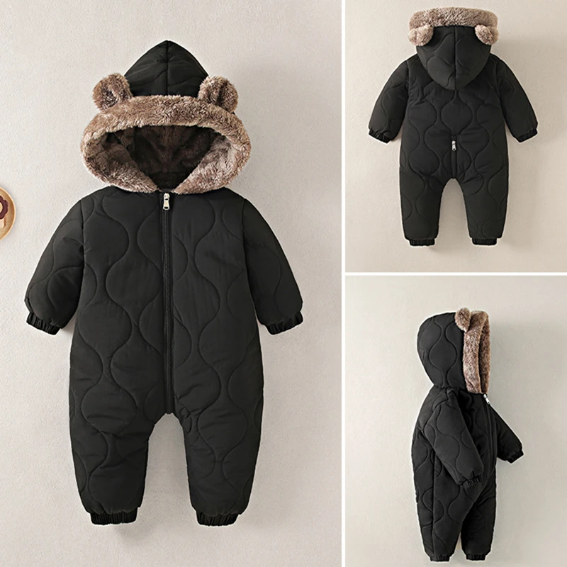 Neugeborenen-Jungenkleidung für Herbst und Winter, Fleece-gefütterter Kapuzen-Strampler, Perfekt für Outdoor-Aktivitäten, Kleinkind-Mädchenkleidung – Detail 6