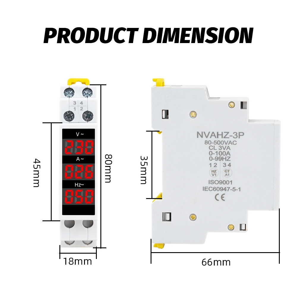 Din Rail 18mm Voltage Current HZ Meter AC 80-500V 220V 380V 100A Modular Ammeter Voltmeter LED Indicator Digital Volt Tester