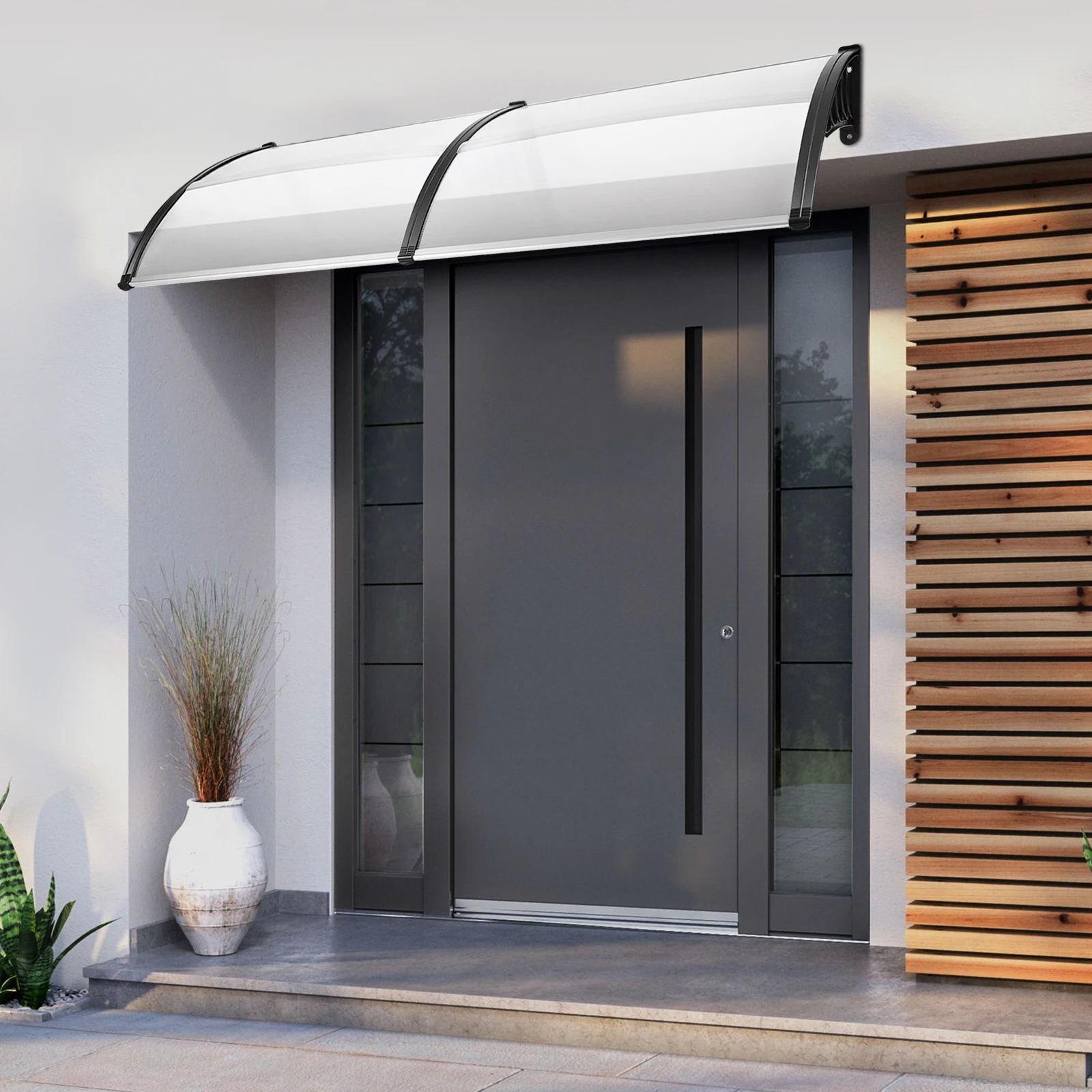 Außentürmarkise Transparent 90x200cm, PC Anti-UV-Überdachung für Fenster und Terrasse, Regen-, Schnee- und Hagelschutz Bogenabdeckung für Haustür und Terrasse – Detail 2