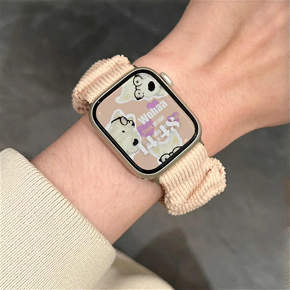 Cute Elastic Scrunchie Candy Color Strap For Apple Watch 44mm 40 45 41 49 42 38 Lady Bracelet For Ultra Series 9 8 SE 7 6 5 4 3