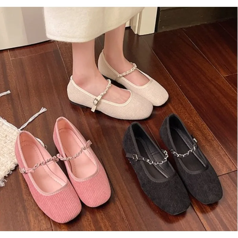 

New Style Fashion Mesh Crystal Pearl Flat Shoes Woman Square Toe Office Lady Luxury Shoes Big Size Mary Janes Single Shoes
