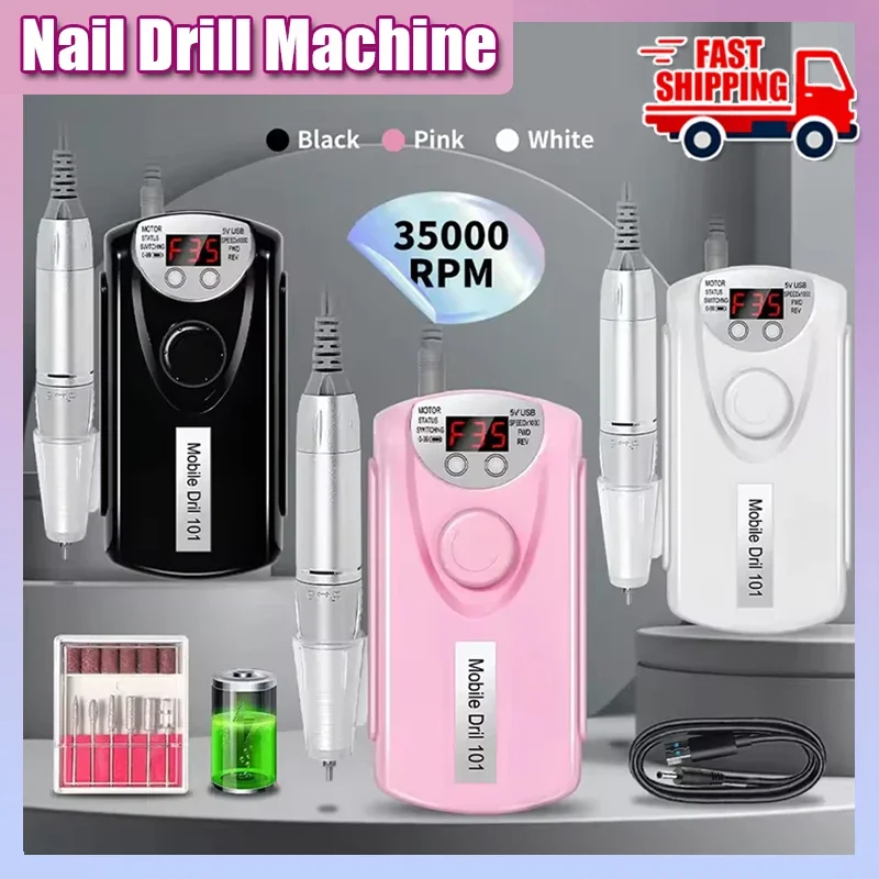 

35000RPM Nail Drill Machine for Nails Rechargeable Manicure Low Noise Professional Electric Nail Drills Motor Polishe Sander