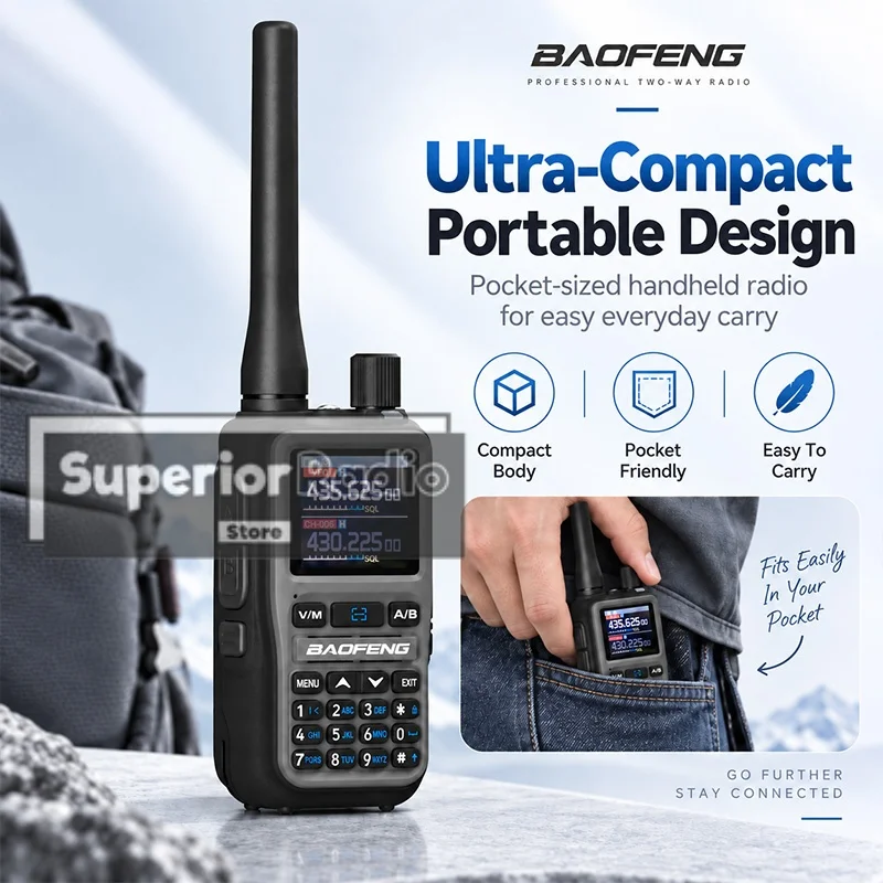 3800mAh Baofeng UV-5R Mini Walkie Talkie Upgraded Thickened Battery Type-C Charging Dual PTT AM FM Black Grey Pink Transparent