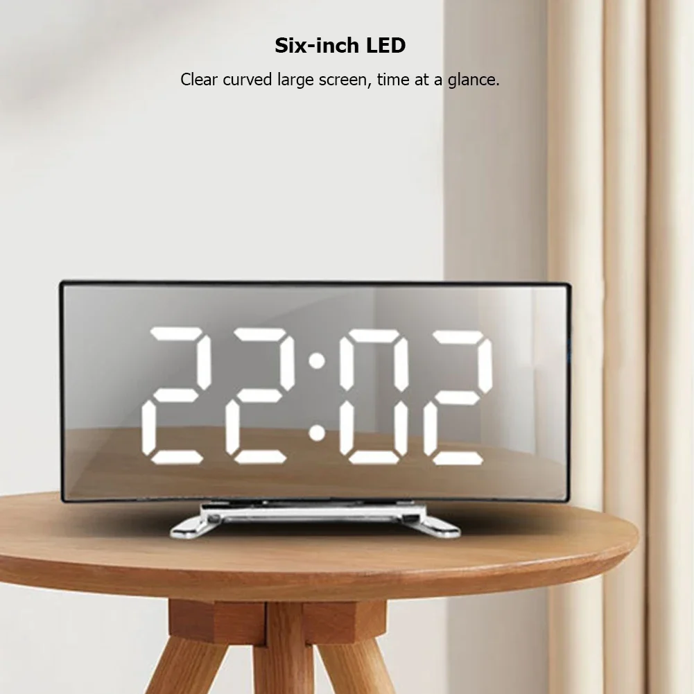 Mirror LED Digital Clock Creative Digital Alarm Clock 6inch Large Display USB Charging/Battery Powered Bedside Table Clock