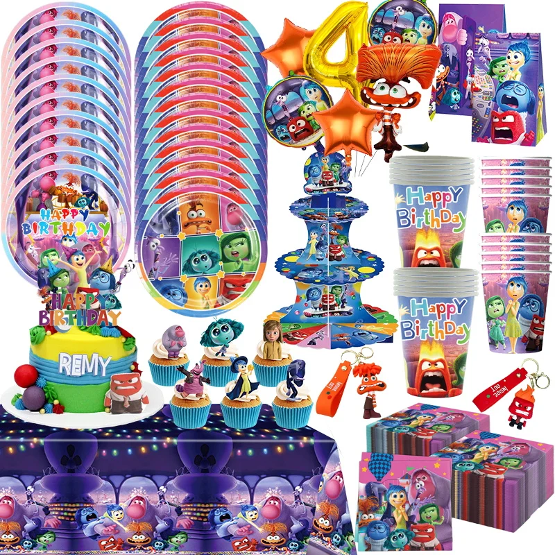 Disney Inside Out 2 Birthday Party Decoration Set Inside Out Happy Birthday Backdrop Paper Plates Napkins Cups Balloons Supplies