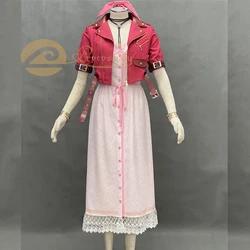 Game VII Aerith Gainsborough Cosplay Costume Dress Jacket for Women Halloween Role Play Outfit C08279