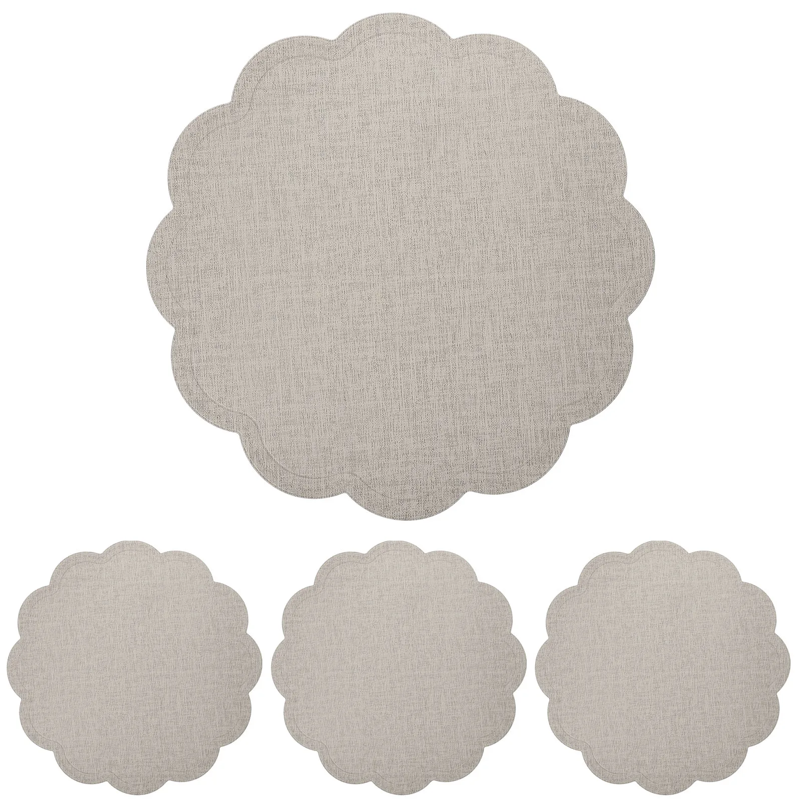 

4 Pcs Grey Waterproof Oilproof Non Slip Heat Insulating Placemats PU Table Mats for Dining Decor Reusable Circular Edge
