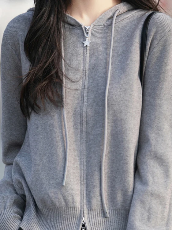 

2025 New Knitted Open Cardigan Women's Long Sve Hooded Base Layer Pure Color Versatile Outerwear Casual Loose Fit Warmth