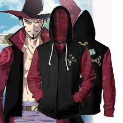 Dracule Mihawk Sweatshirts  Anime Bartholemew Kuma Cosplay Costume Zipper Yellow Thin Pullover Hoodies Tops Outerwear Coat