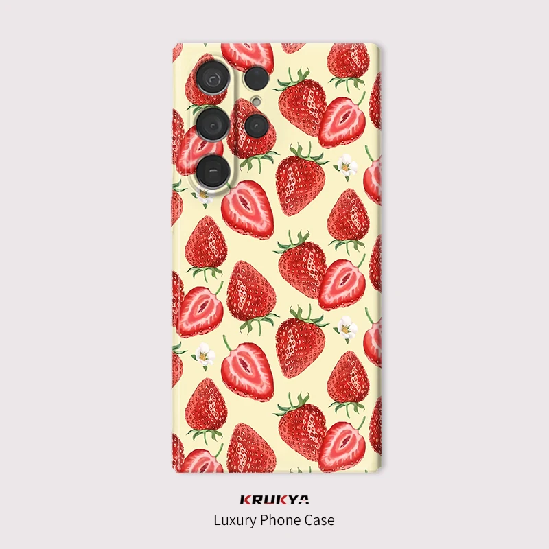 Floral Strawberry Print Phone Case For Samsung Galaxy S24 S26+ S26 Ultra S23 Plus S25 S21 S22 S20 FE Matte Hard PC Bumper Funda
