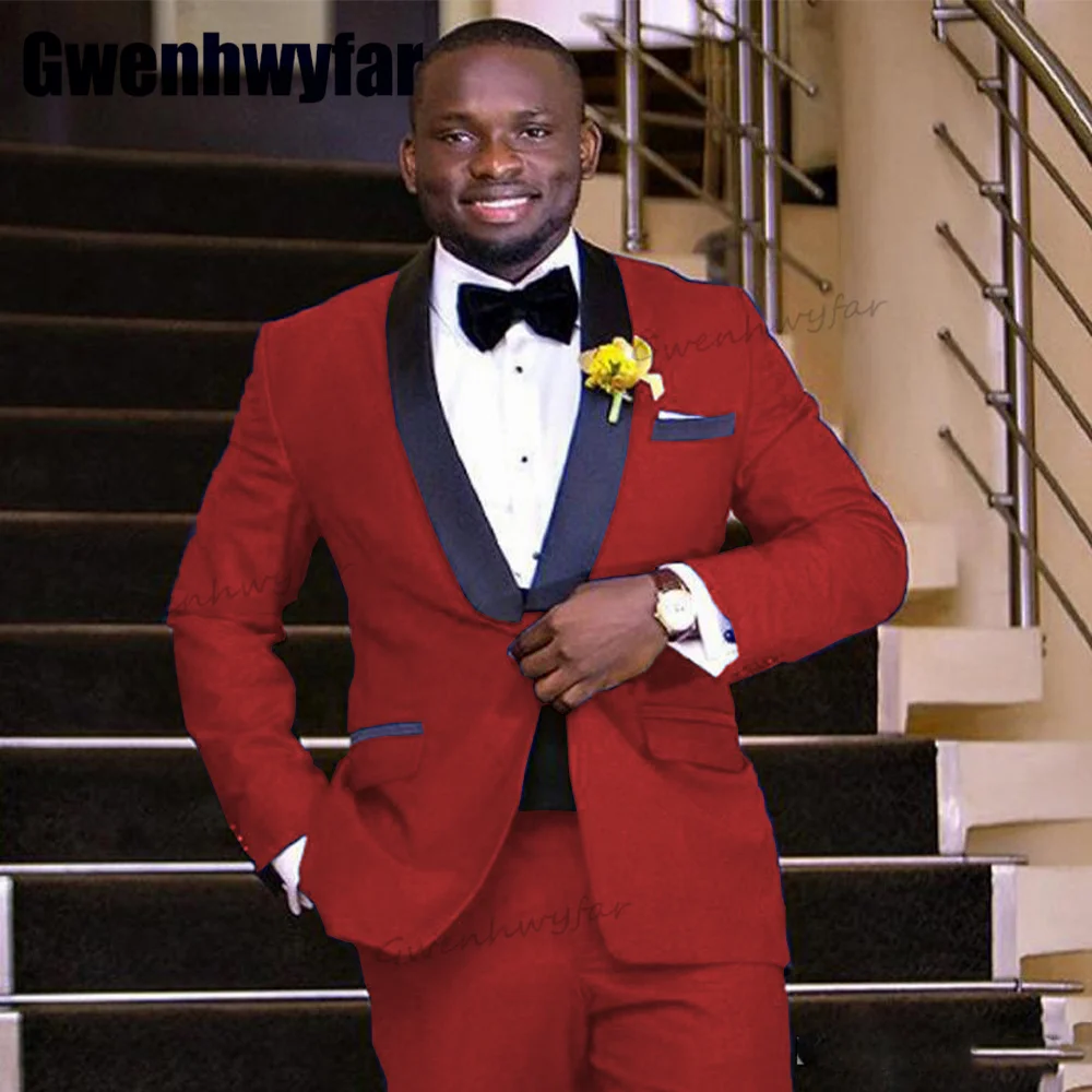 

Gwenhwyfar Luxury Men' Clothing Single Breasted Men Suit Shawl Lapel 2 Pieces Red Wedding Dresses Grom Prom Suit（Jacket+Pants）