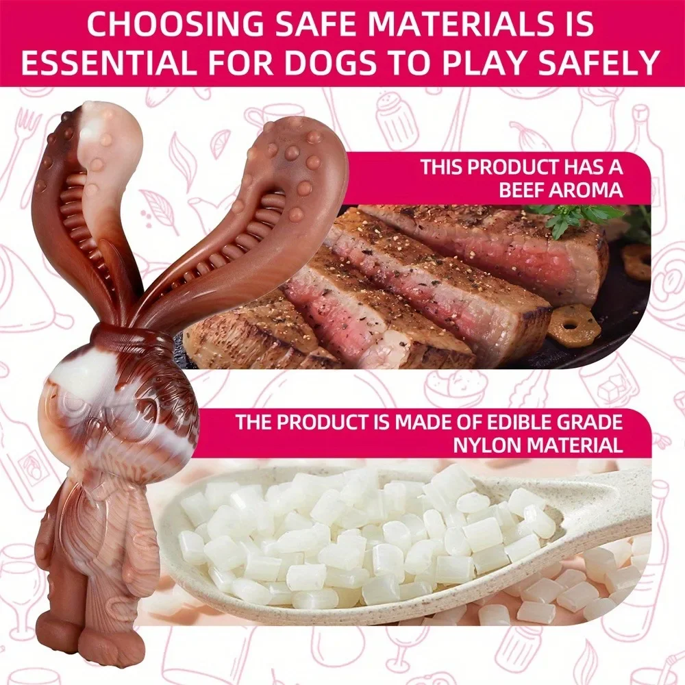 Unzerstörbares Kauspielzeug für Hunde, Nylon-Kauspielzeug für Hunde in Kaninchenform, Rindfleischgeschmack für mittelgroße und große Hunde (30–120 lb), starkes Kauen – Detail 3