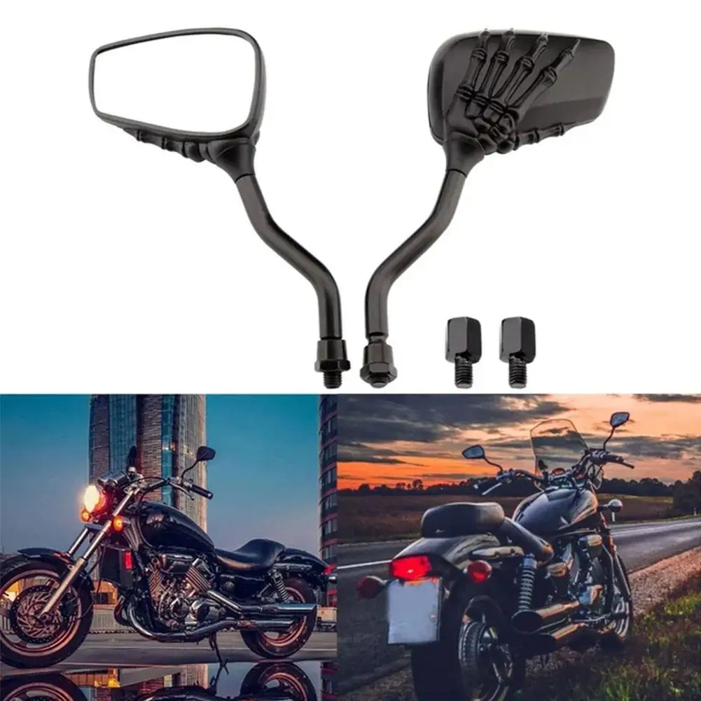 1 Pair Skull Hand Motorcycle Rearview Mirrors Skeleton Hand Ghost Claw HandleBar Ends Side Mirror For Motorcycles Electric Bike