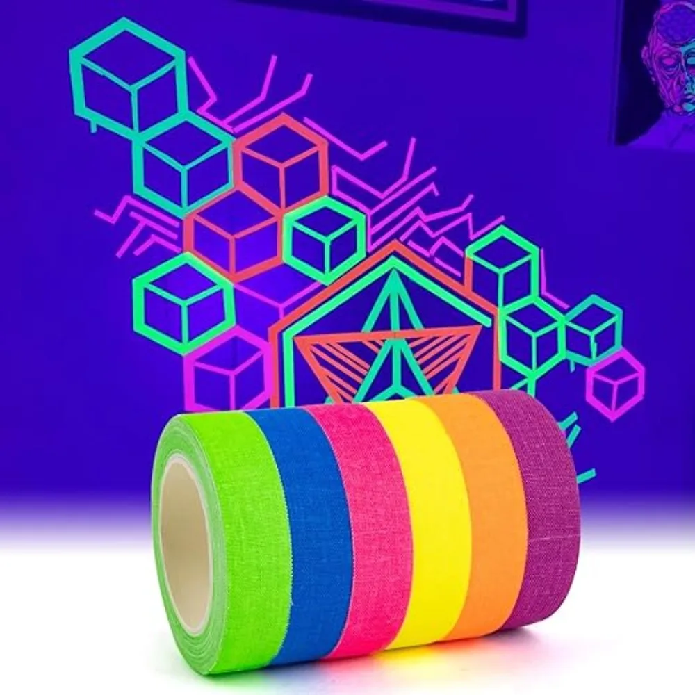 6 Kinds Neon Gaff Gaffers Tape 1.5cm*5m for Glow Fluorescent Blacklight UV Party Decorations Supplies Cotton Cloth Material