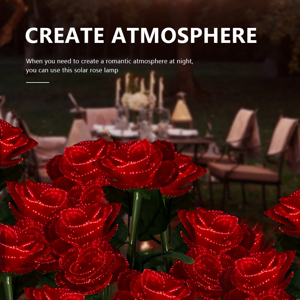 3 Heads Solar Garden Lights Upgraded Outdoor Rose Lights Yard Garden Decoration Waterproof Solar Panel Realistic Rose Flower