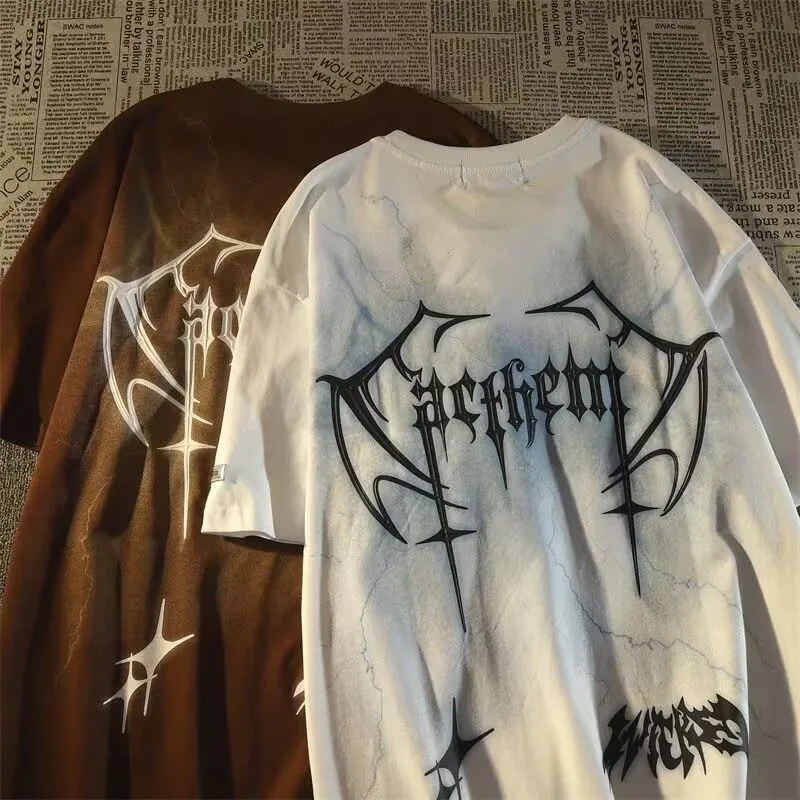 

Футболка Мужская/женская с надписью и крылышками, Модный повседневный удобный топ в готическом ретро стиле, с коротким рукавом, в стиле Харадзюку, на лето