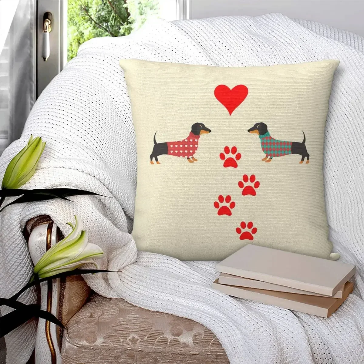 Dachshund, Dackel Dogs Square Pillowcase Pillow Cover Polyester Cushion Decor Comfort Throw Pillow for Home Sofa