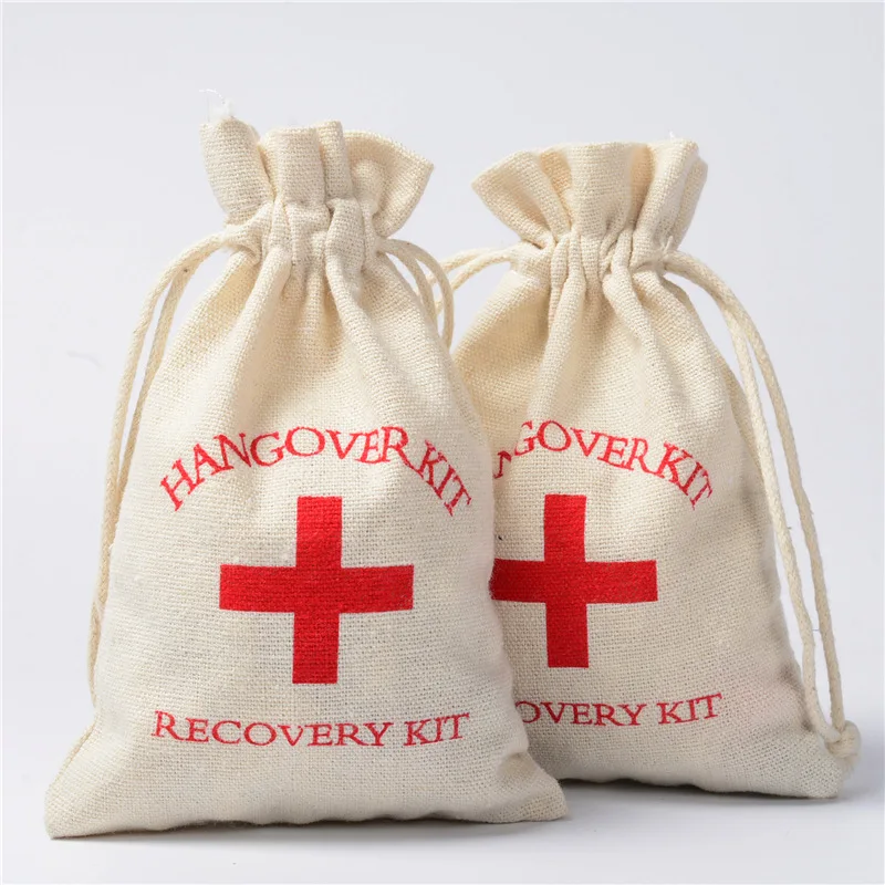 10pcs Hangover Kit Wedding Souvenirs Holder Bag 10X14cm Cotton Gift First Aid Gift Bags Party Favors For a Holiday Hand Made