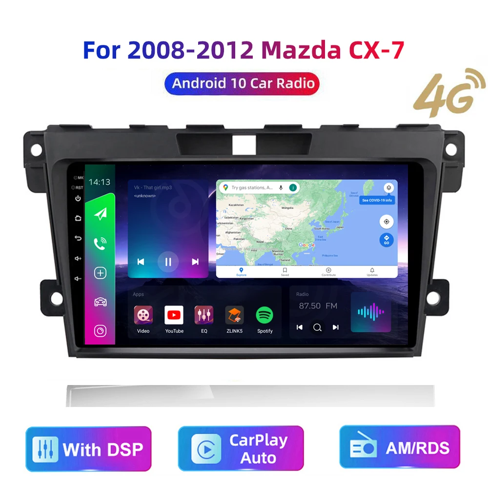 

HD мультимедийная Автомобильная стереомагнитола Android GPS Carplay/auto 4G для Mazda CX-7 2008-14