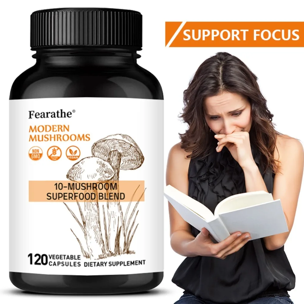 10-Mushroom Superfood Blend - Modern Mushrooms, Non-GMO, Daily Immune and Wellness Support, Vegetable Capsules
