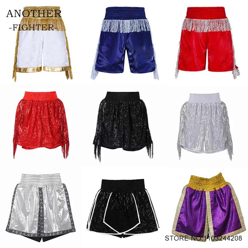 

Boxing Shorts Premium Muay Thai Shorts Men Women Kids Sequin Tassel Martial Arts MMA Clothes Wrestling Fight Kickboxing Shorts