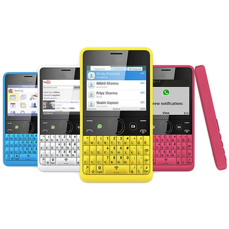 هاتف محمول Asha 210 ثنائي الشريحة GSM 2G QWERTY لوحة مفاتيح بلوتوث واي فاي هاتف محمول غير مقفول. صنع في عام 2013