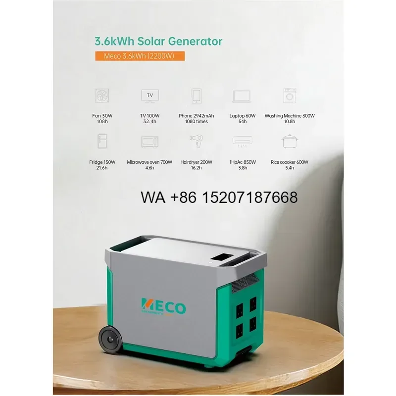 Wmwmnu for MECO 3000W Solar Generator 3.6kWh Lithium Battery Power Station with MPPT Portable Home Backup System