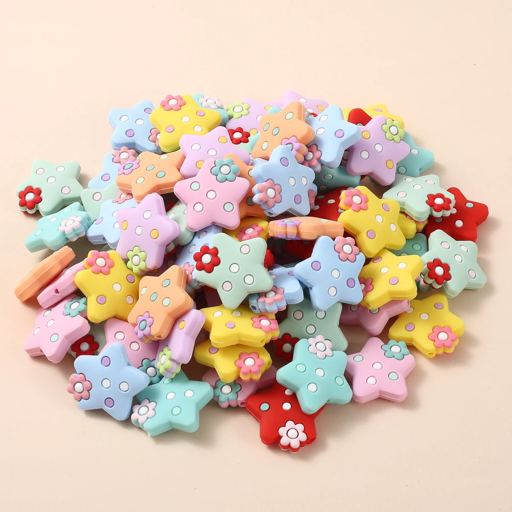 

10Pc Food Grade Teether Beads 27x30mm Cartoon Pentagram Loose Silicone Beads For Jewelry Making DIY Baby Pacifier Chain Bracelet