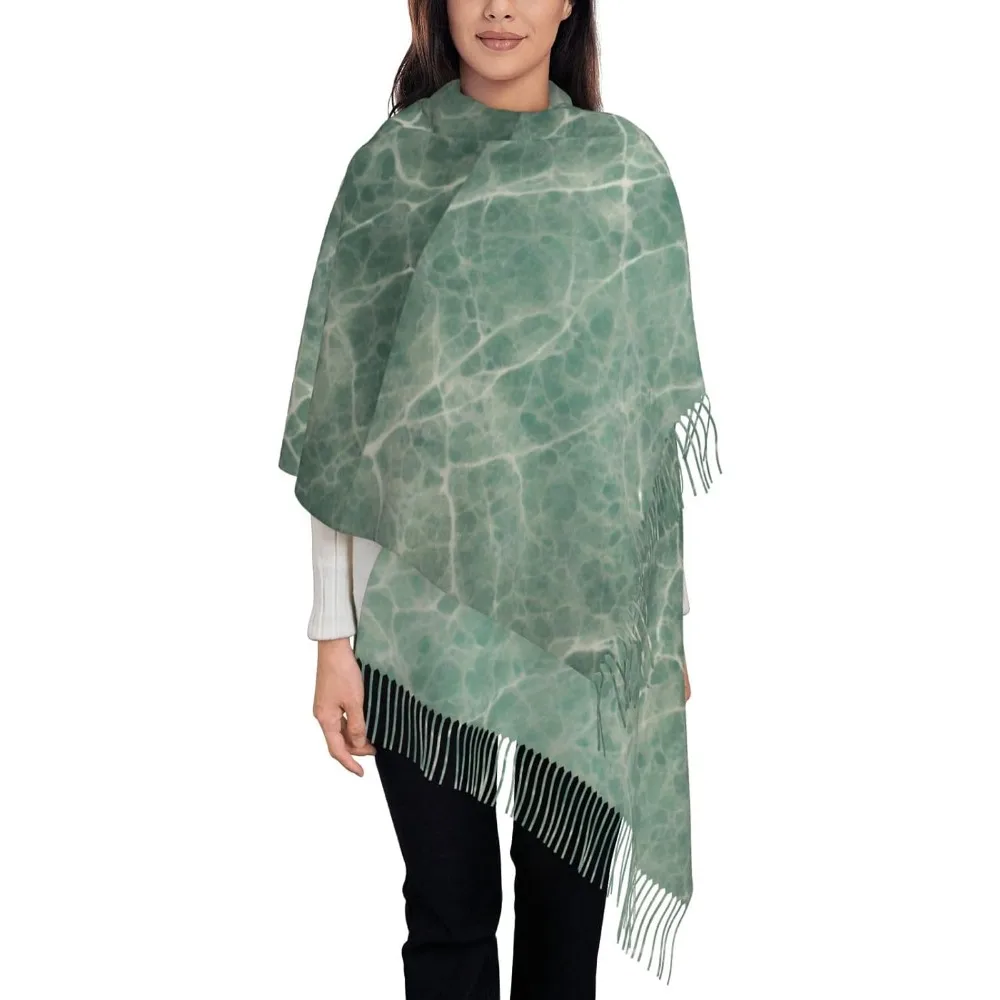 

Marble Blue Grey Womens Printed Long Scarf Shawl Wraps For Airplane Wedding Holiday Halloween Christmas Party