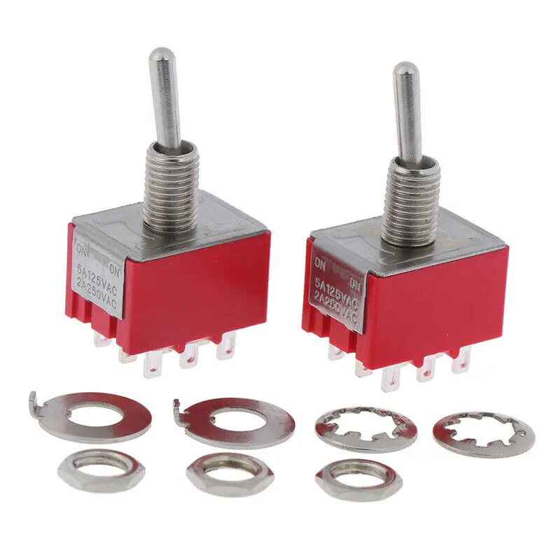 NEW 5Pcs Mini Toggle SPDT Switch 9 PIN 3PDT ON-ON 2 Position 250V 2A 125V 5A Red Promotion Price MTS-302 red