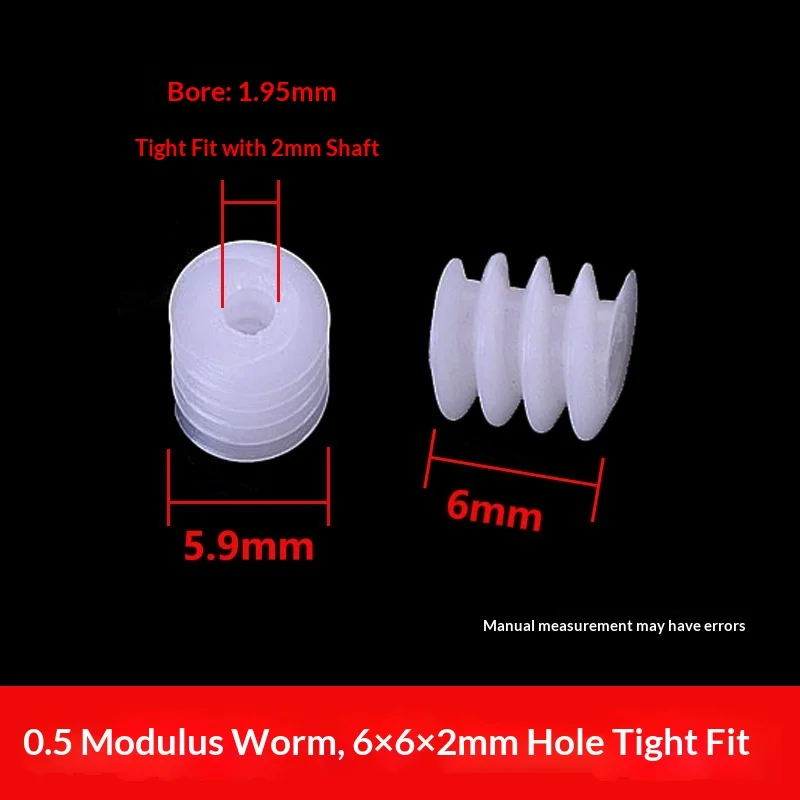 100pcs 0.5 Module Plastic Worm Gear, Helical Teeth, Hobbing Process, 6mm Outer Diameter, 1.5/2mm Bore, Reduction Gear Parts