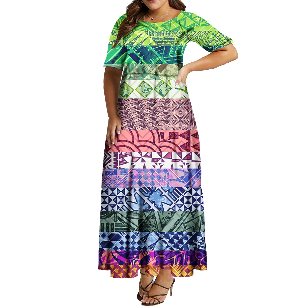 Latest Island Dress Long Clothes Dresses Samoan Puletasi Polynesian Tribal Custom Plus Size 2025 Short Sleeve Women's Clothing