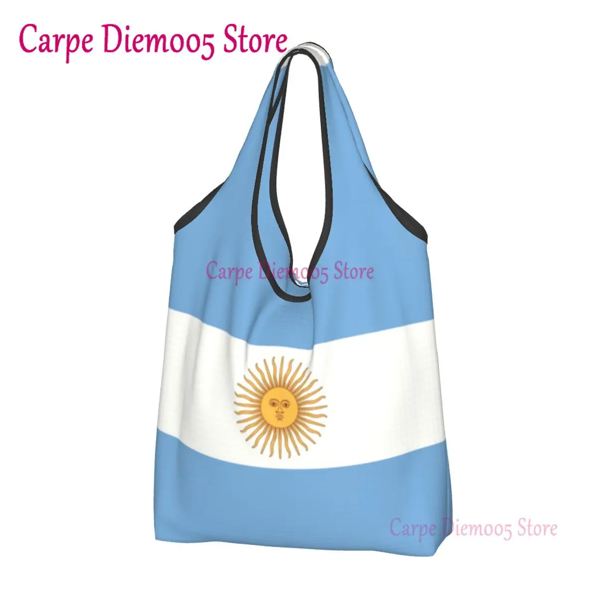 

Custom Flag Of Argentina Shopping Bags Women Portable Big Capacity Grocery Shopper Tote Bags