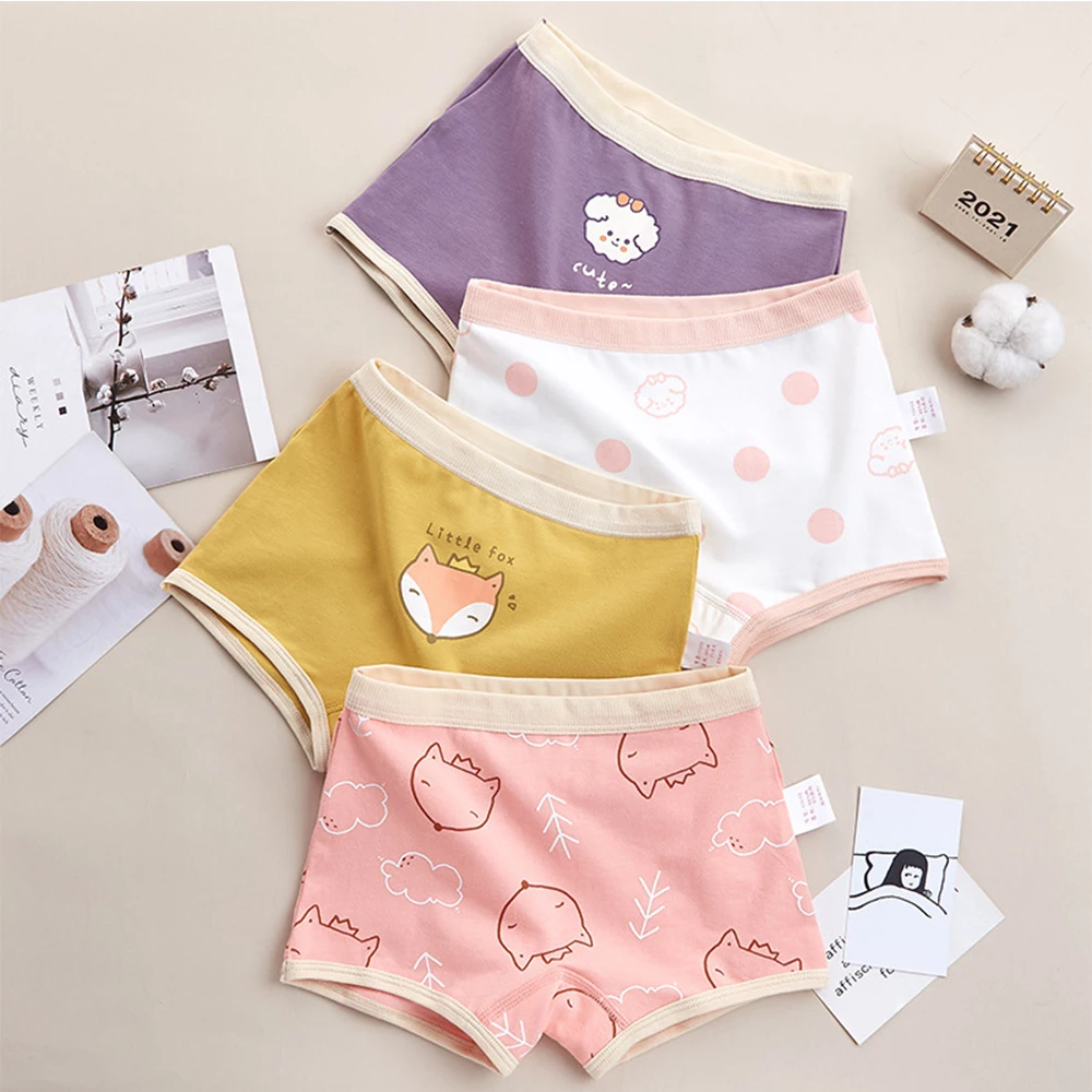 Girls Panties Kids Cotton Underwear Children's Briefs Cherry Cartoon Short 4Pcs/lot image 5