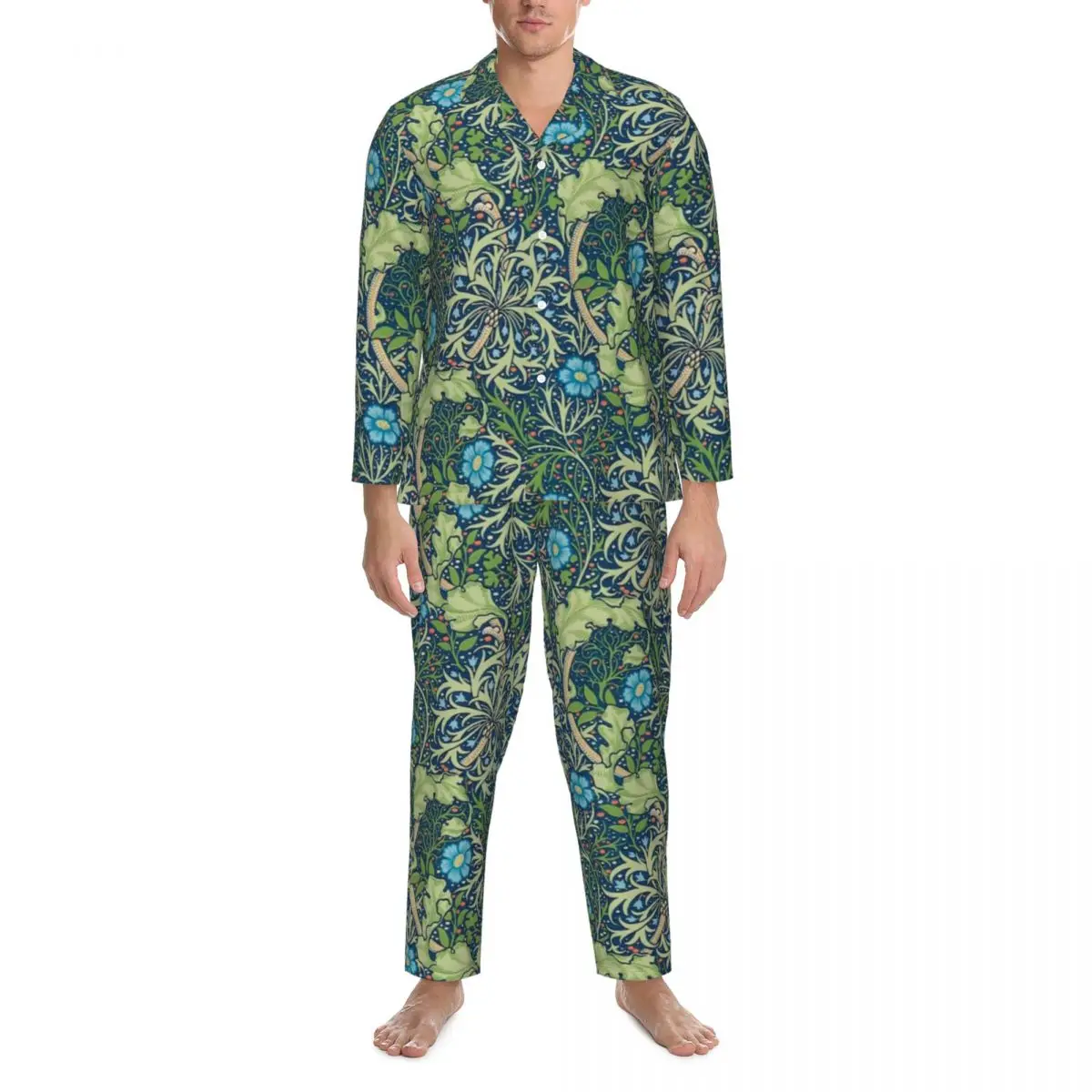 

Floral Print Sleepwear Spring Seaweed William Morris Vintage Oversized Pajama Sets Man Long Sleeves Cute Soft Room Nightwear