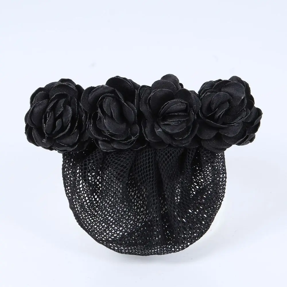 Hair Accessories Nurses Bank Staff Crochet Bun Net Rose Spring Clip Flower Bun Net Snood Korean Style Headdress Women Hairpin