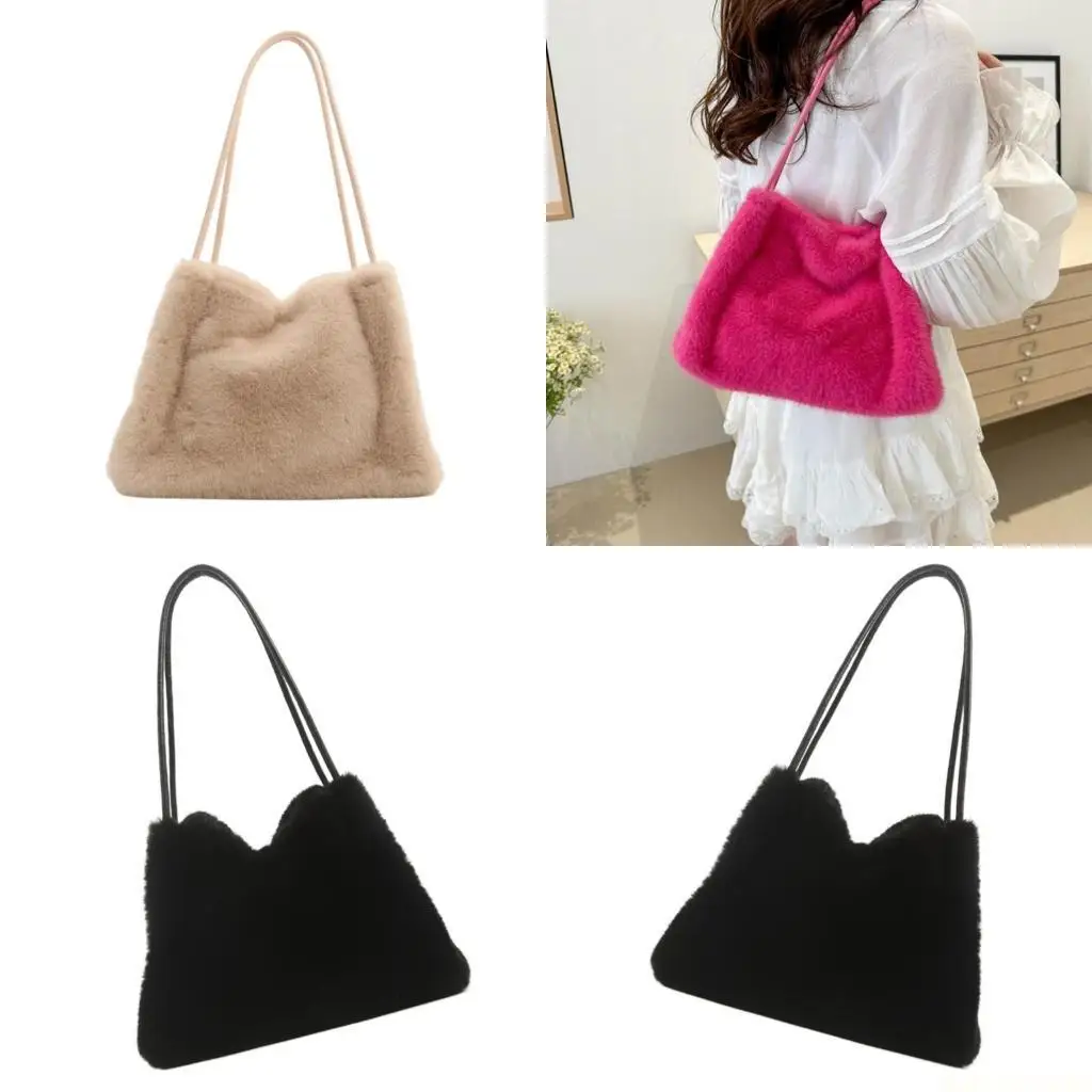 

X90D женская пушистая большая вместительная сумка подмышками для повседневной одежды, зима-осень, пушистая плюшевая сумка-ведро,