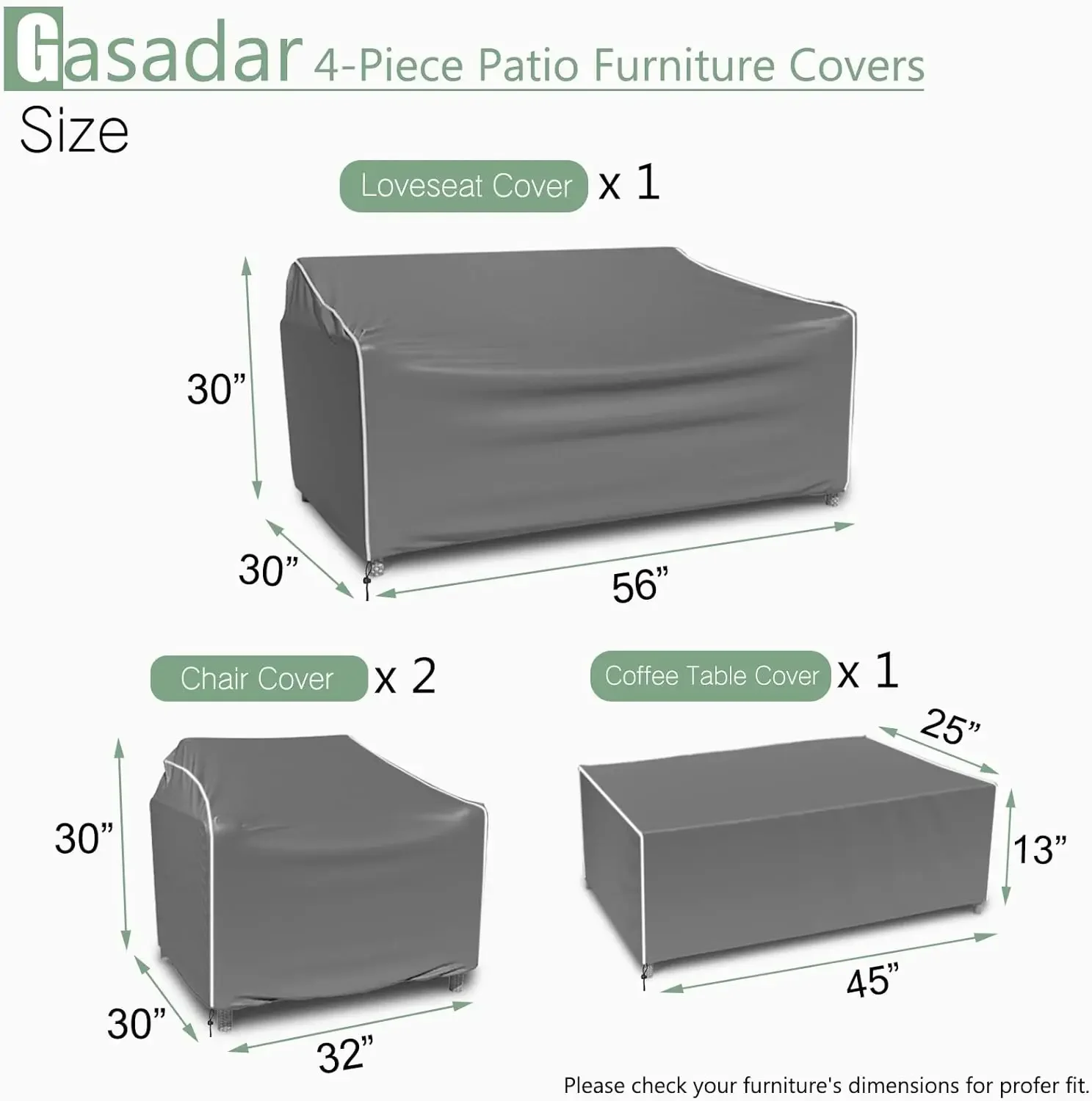 Patio Furniture Covers, Outdoor Furniture Cover Waterproof 4-Piece, Patio Furniture Set Covers, Heavy Duty Patio Covers