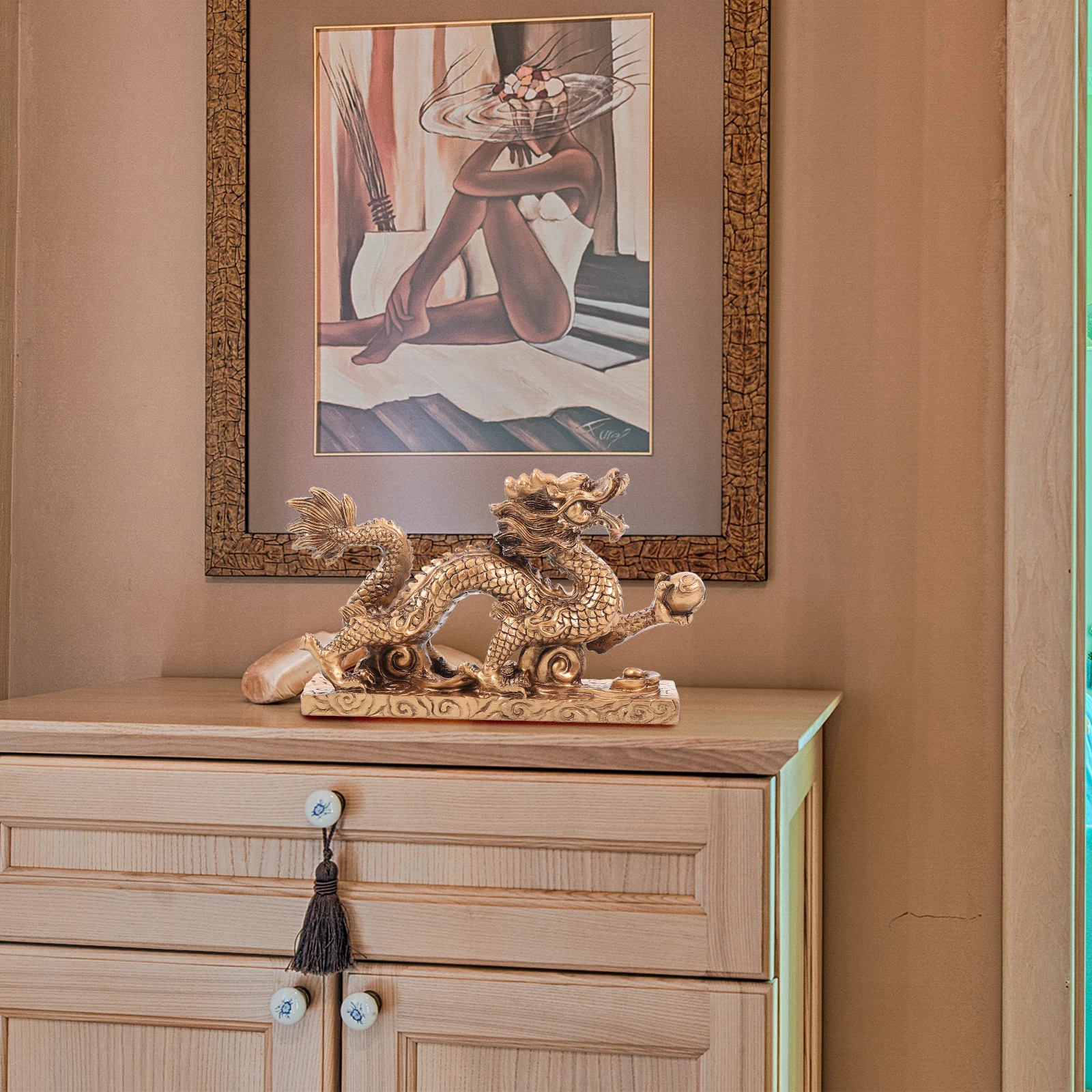 

Dragon Shape Resin Statue Compact Table Decor for Desk Chinese Cultural Decoration Symbolizing Good Fortune Health Longevity